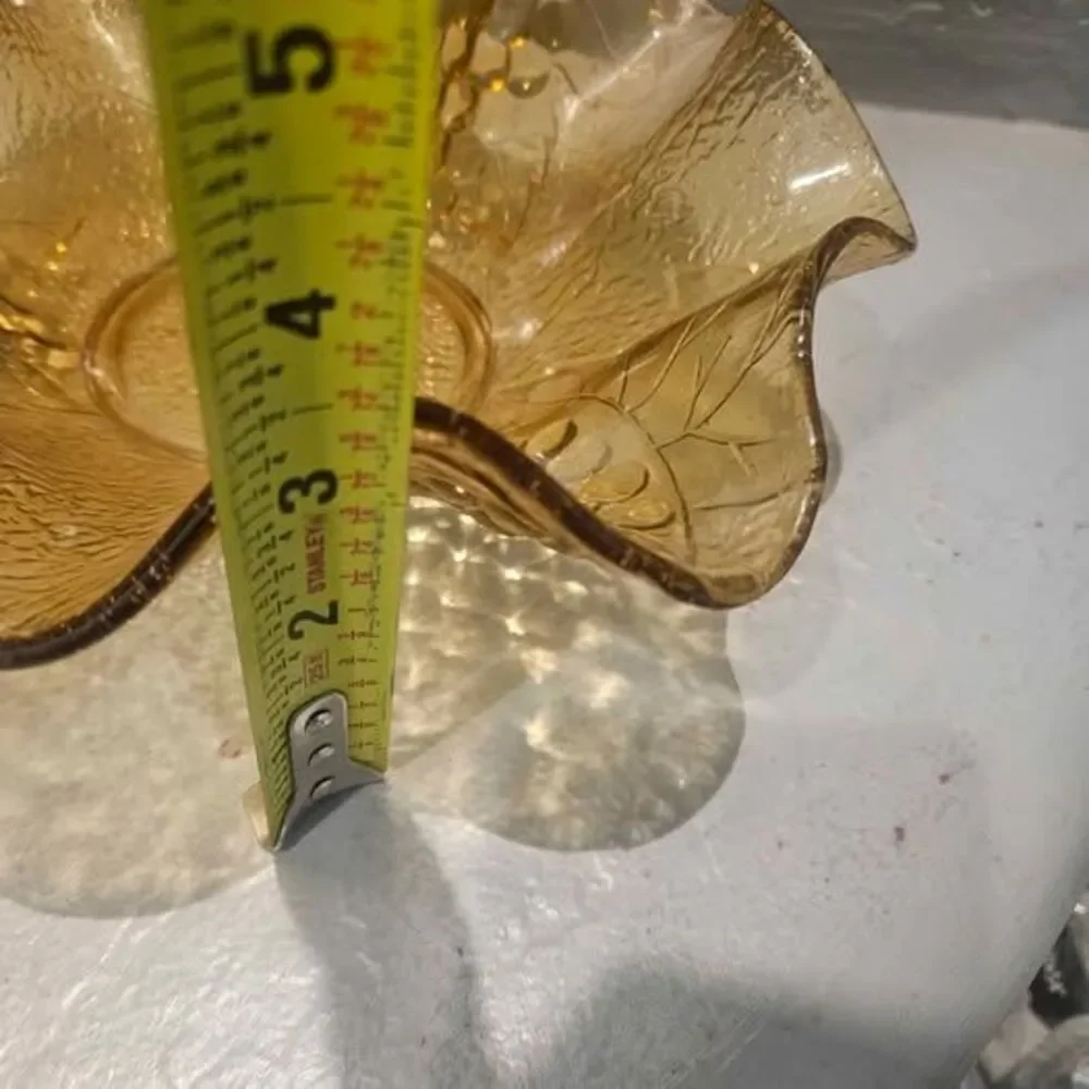 Vintage Depression Glass Amber Glass Grape Pattern Ruffled Bowl 10